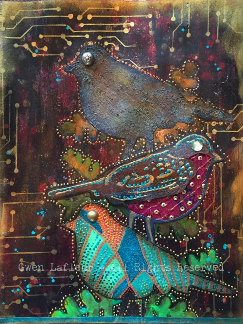 Opposites - Bird Stamp Art Journal Page - Gwen Lafleur